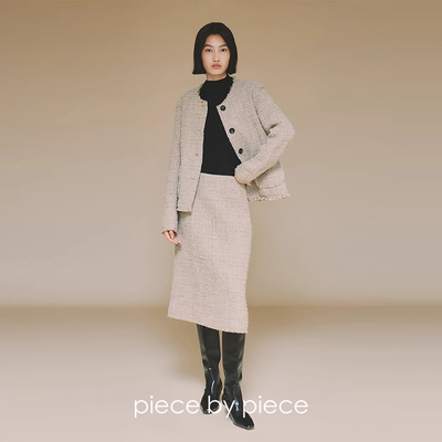 piecebypiece宽松保暖简约时尚通勤百搭卡其色小香风套装