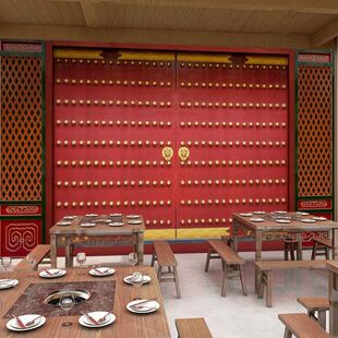 古风故宫墙纸饭店火锅店汉唐装修皇宫城门背景中国风古代大门壁纸