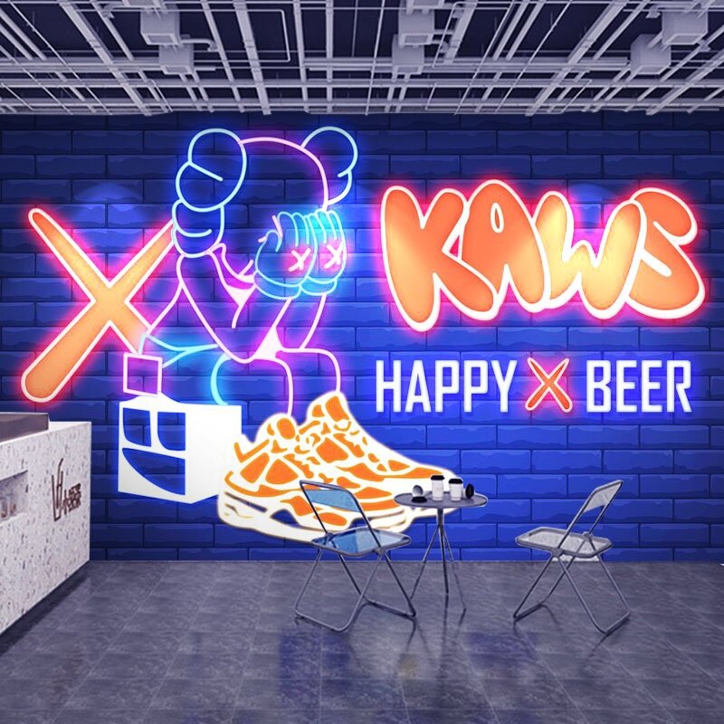 潮牌芝麻街壁纸克莱因蓝童装潮鞋店3d网红打卡鞋子直播间壁纸