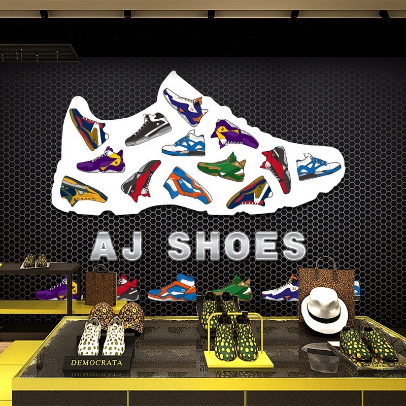 3d潮鞋店壁纸aj潮牌鞋子直播背景墙装饰童鞋店铺装修球鞋店壁纸