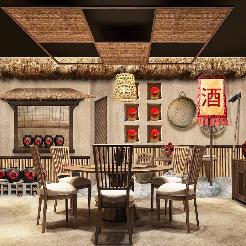 东北酒馆壁纸江湖菜馆装饰仿古客栈白酒卖酒直播间背景布古代壁纸