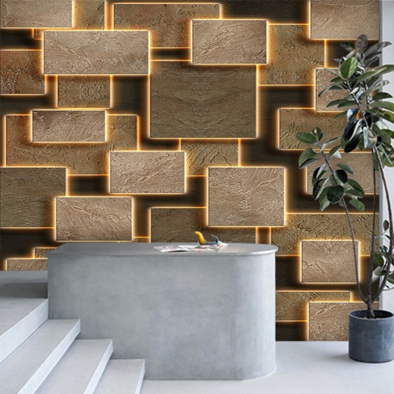 3d立体水泥墙纸发光几何凹凸造型前台背景墙工业风墙布办公室壁纸