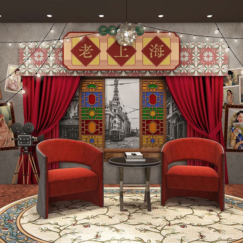 民国风墙纸复古怀旧装饰老上海百乐门歌舞厅背景布壁布直播间壁纸