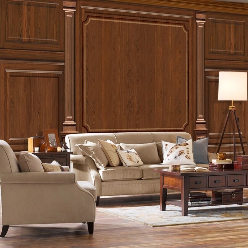 美式胡桃木卧室床头壁纸3d欧式复古原木色实木仿木纹墙布壁纸