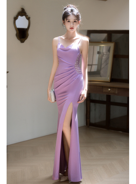 紫色晚礼服女2026新款高级感轻奢小众宴会高端主持人鱼尾长款显瘦