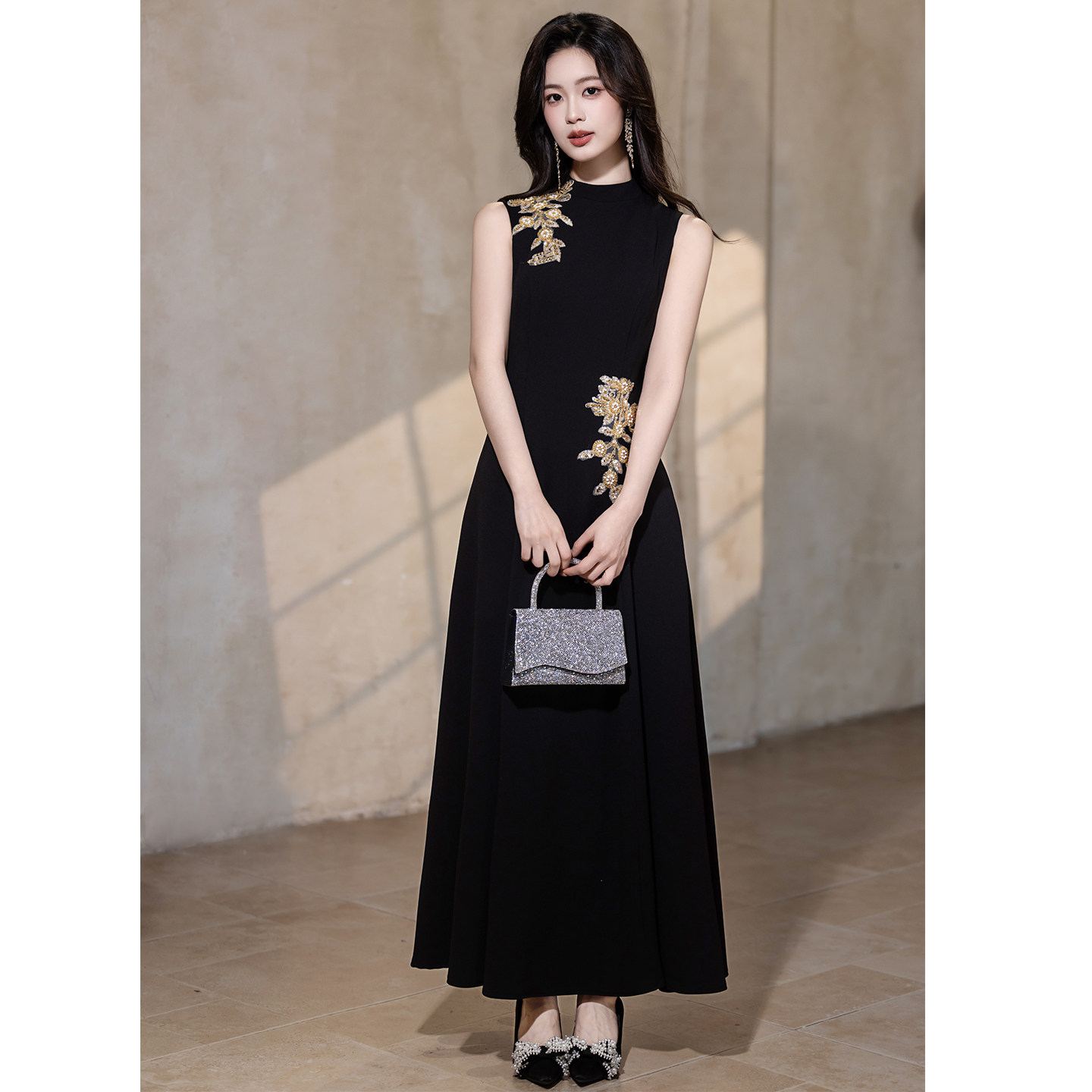 黑色晚礼服女2026新款高级感轻奢小众独特漂亮连衣裙宴会主持毕业图片