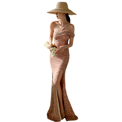 鱼尾晚礼服裙女宴会小众高端粉色