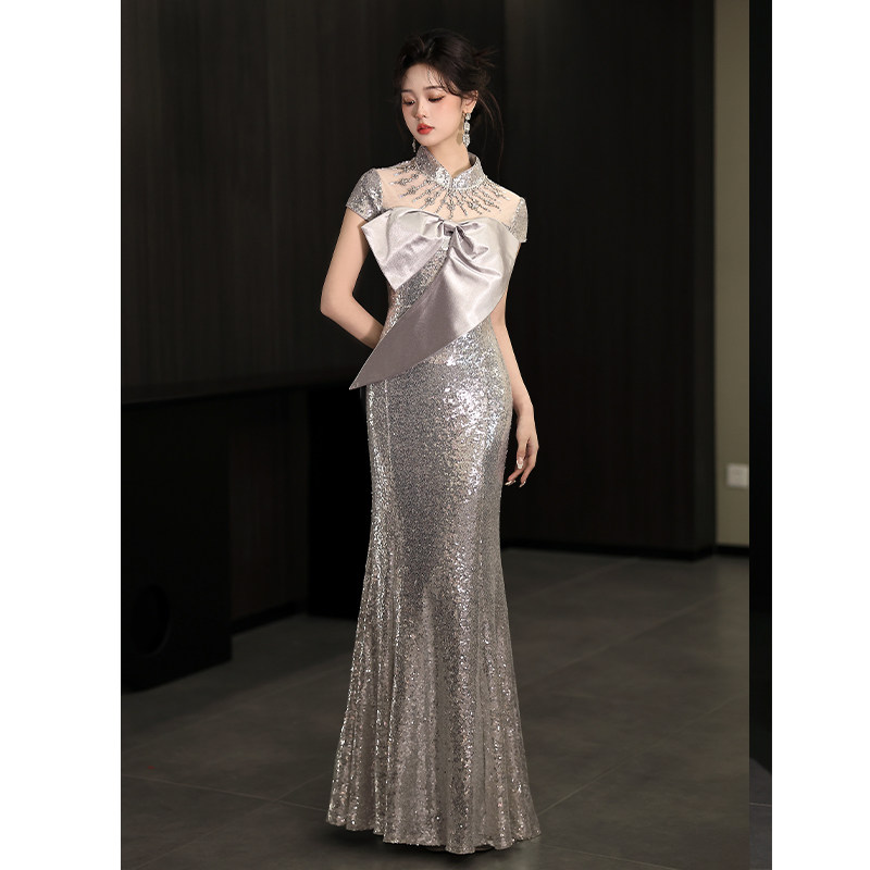 高端晚礼服女2025新款高级感宴会气质绝美年会主持人银色鱼尾亮片,女装/女士精品,礼服/晚装,淘宝优惠券,粉丝福利购,淘宝优惠卷