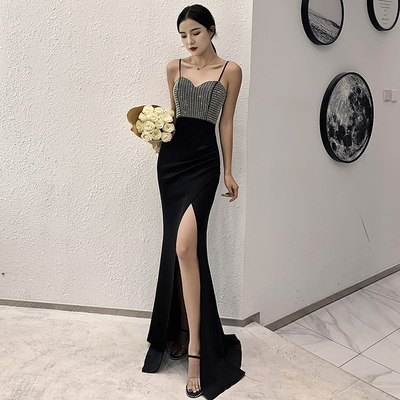 高端小晚礼服女2021黑色高级质感