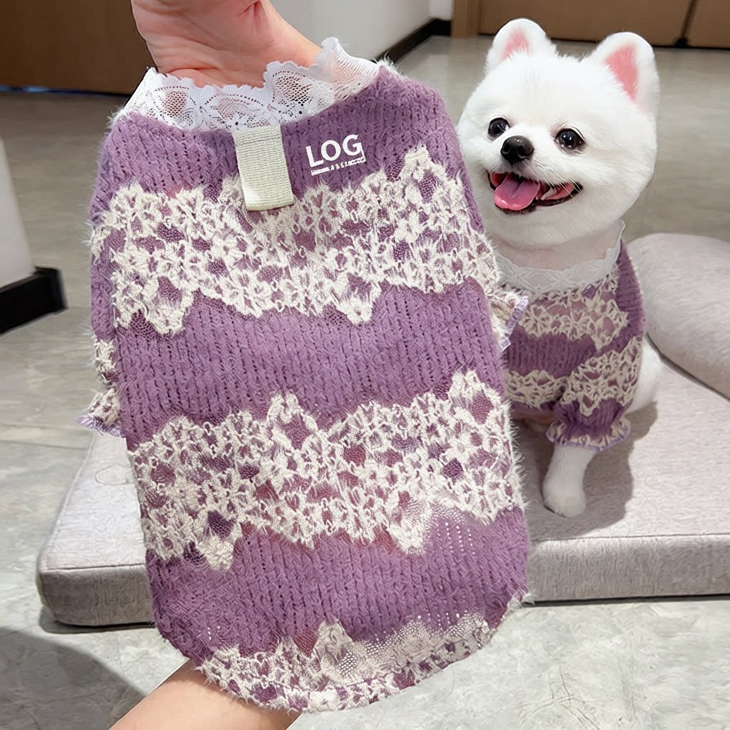 蕾丝加绒宠物秋冬打底衫
