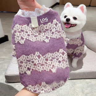 宠物狗狗猫咪衣服饰秋冬款蕾丝加绒宠物打底衫蕾丝宫廷风泰迪