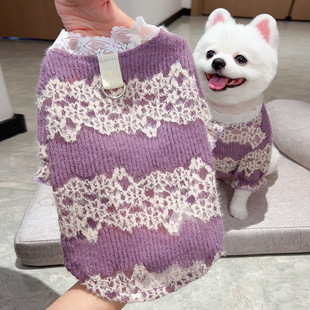 跨境宠物狗狗猫咪衣服饰秋冬款蕾丝加绒宠物打底衫蕾丝宫廷风无毛