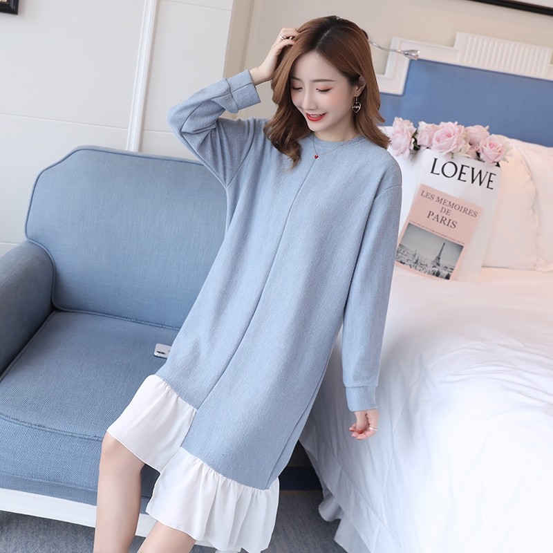 孕妇连衣裙2020秋季新款韩版时尚潮妈个性长袖拼接宽松休闲孕妇装