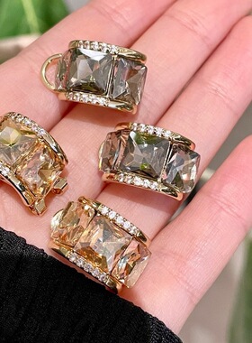 气质灰色水晶耳环轻奢名媛高级设计感C型方钻时尚耳钉耳饰09