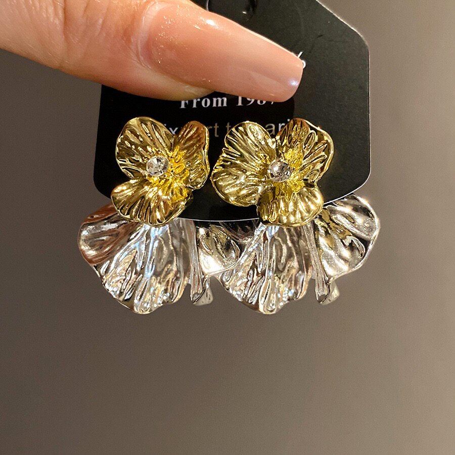 金色褶皱立体花朵耳环女轻奢高级感独特漂亮金属耳饰巨好看21
