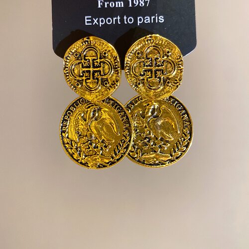 复古潮牌vintage中古风镀金头像金币时髦百搭法式耳环10