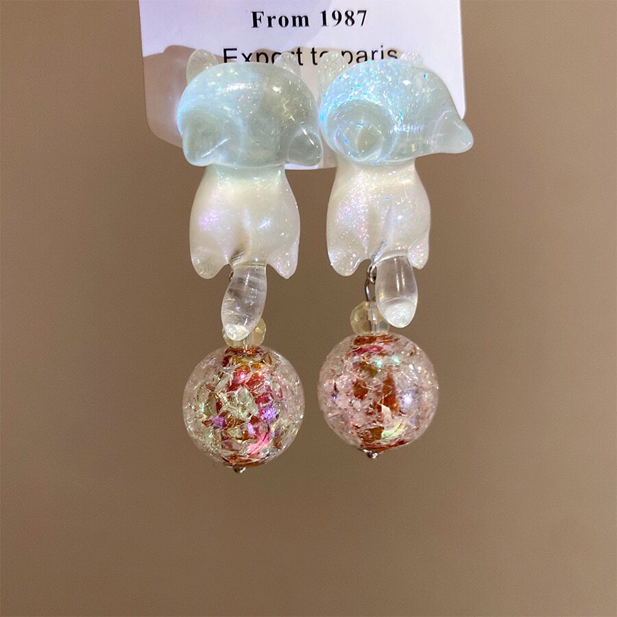 渐变蓝晕染天鹅吊坠流苏耳环ins冷淡风闪粉仙气耳钉显脸瘦耳坠女6