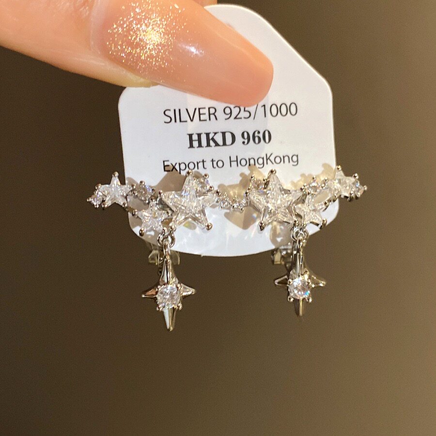 五角星十字架流苏耳钉女爆闪星星耳饰精致设计耳环高级感耳夹81