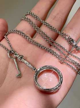 博主同款放大镜钥匙项链小众高级感钛钢链长款毛衣链女82