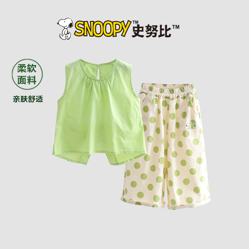 史努比女童夏装套装2026新款儿童洋气无袖上衣阔腿裤小女孩两件套
