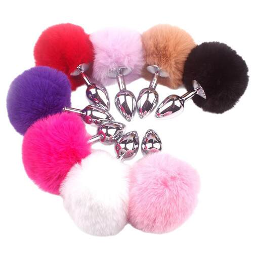 Rabbit Tail Back Court SM Metal Hair Ball Anal Plug Alternat