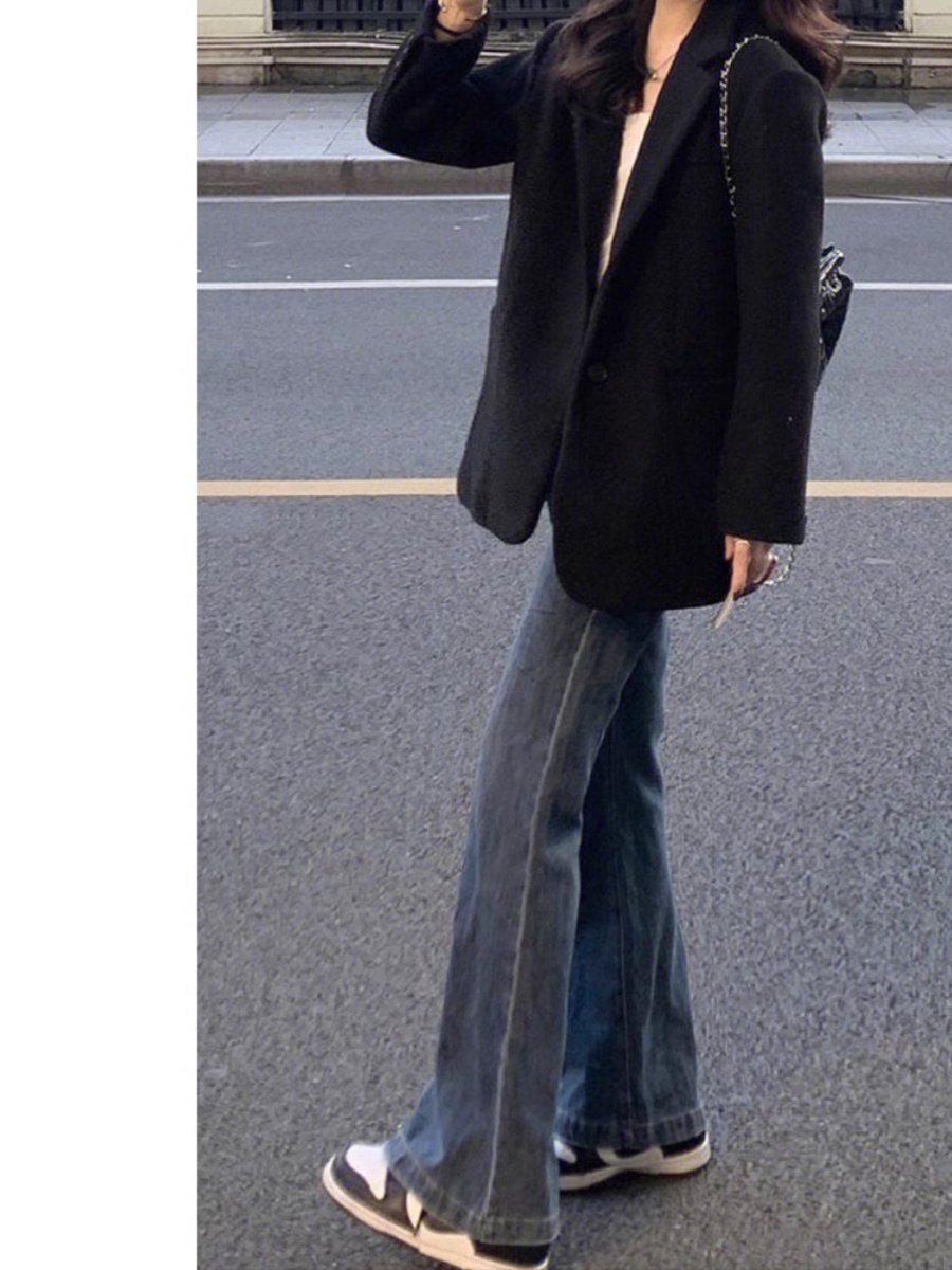 NON-LEGGED BOOTCUT JEANS WOMENS AUTUMN AND WINTER PLUS SIZE FAT MM HIGH WAIST THIN PEAR SHAPED STRAIGHT FLARED PANTS SMALL MAN
