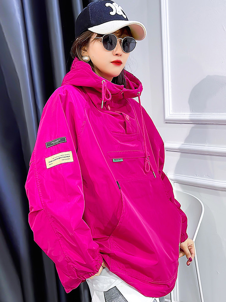 克莱因蓝色冲锋衣外套女春秋装新款欧货潮牌套头夹克棉服休闲上衣