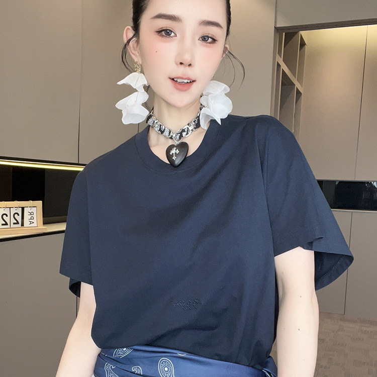 短袖连衣裙女2026夏季新款印花丝巾腰封T恤裙中长款圆领半袖裙子
