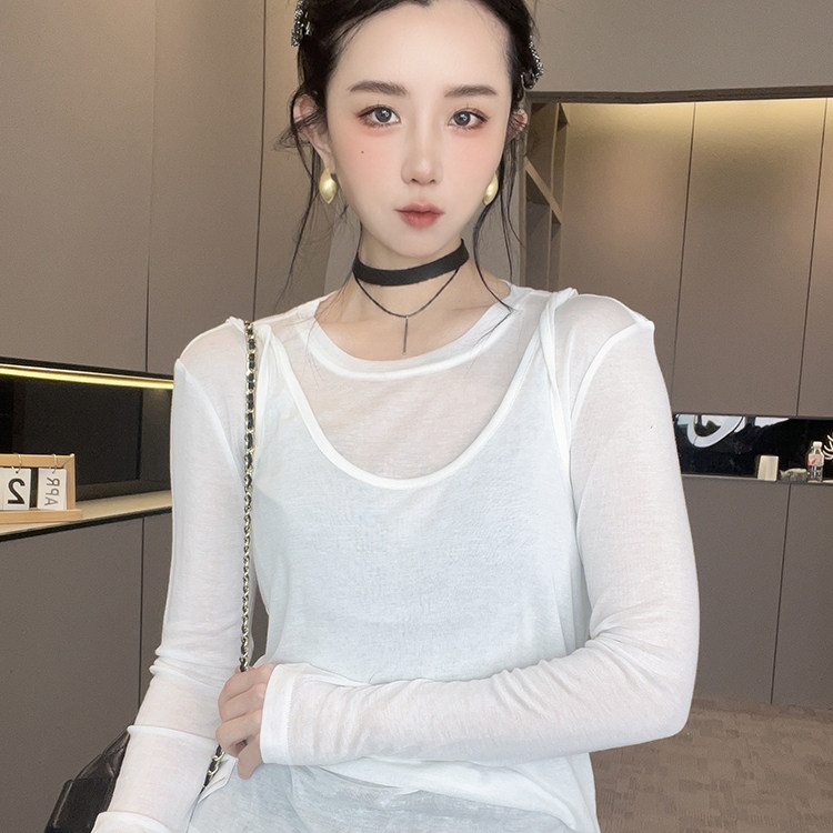 圆领长袖打底衫外穿吊带背心纯色上衣套装两件套女2026春季新款