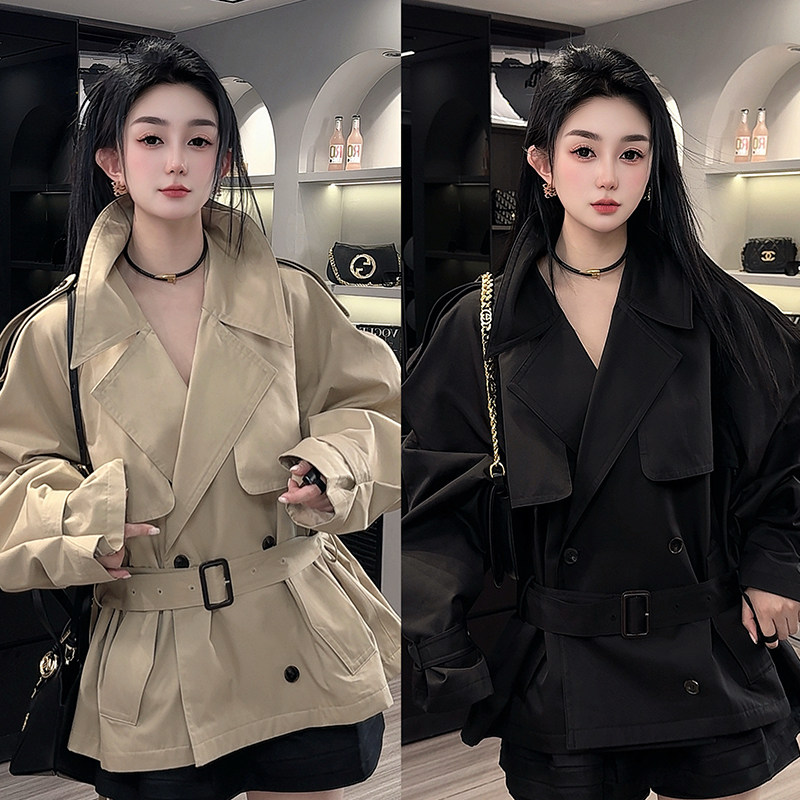 风衣女2026春秋新款英伦风纯色收腰宽松百搭休闲短款外套长袖上衣