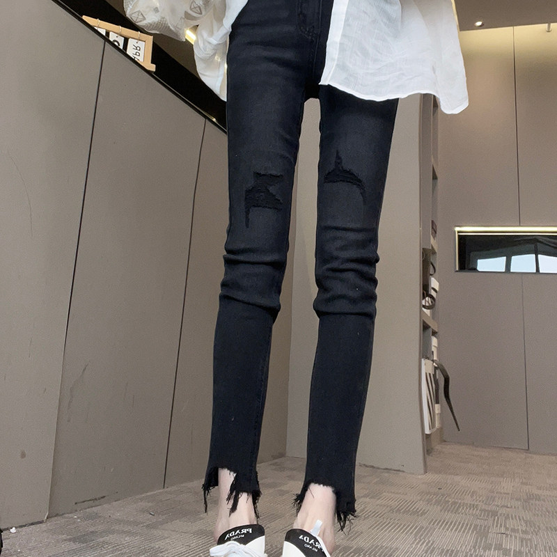 牛仔裤女2026春季新款欧洲站复古风高腰铅笔裤修身长裤纯色裤子