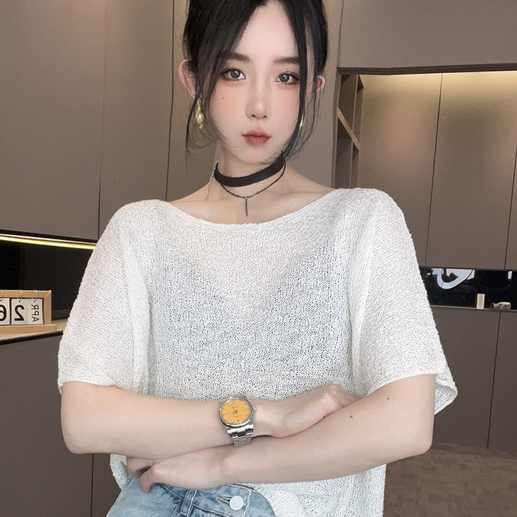短袖针织衫女2026春季新款欧洲站纯色圆领小衫宽松休闲百搭上衣