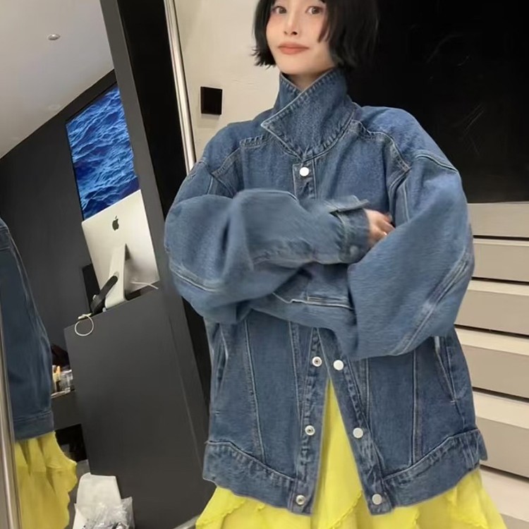 【现货】牛仔外套女2025春季新款减龄中长款牛仔衣单排扣长袖上衣