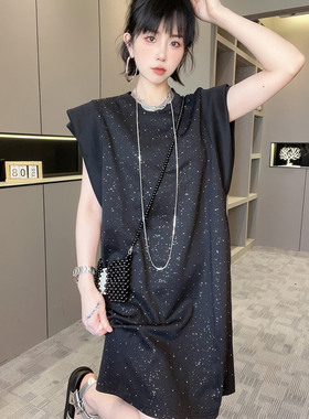 RR fashion 无袖连衣裙女2024夏季新满天星重工亮钻圆领背心裙