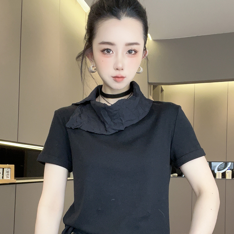 短袖T恤女2025秋季新款欧洲站设计感修身显瘦套头打底衫半袖上衣