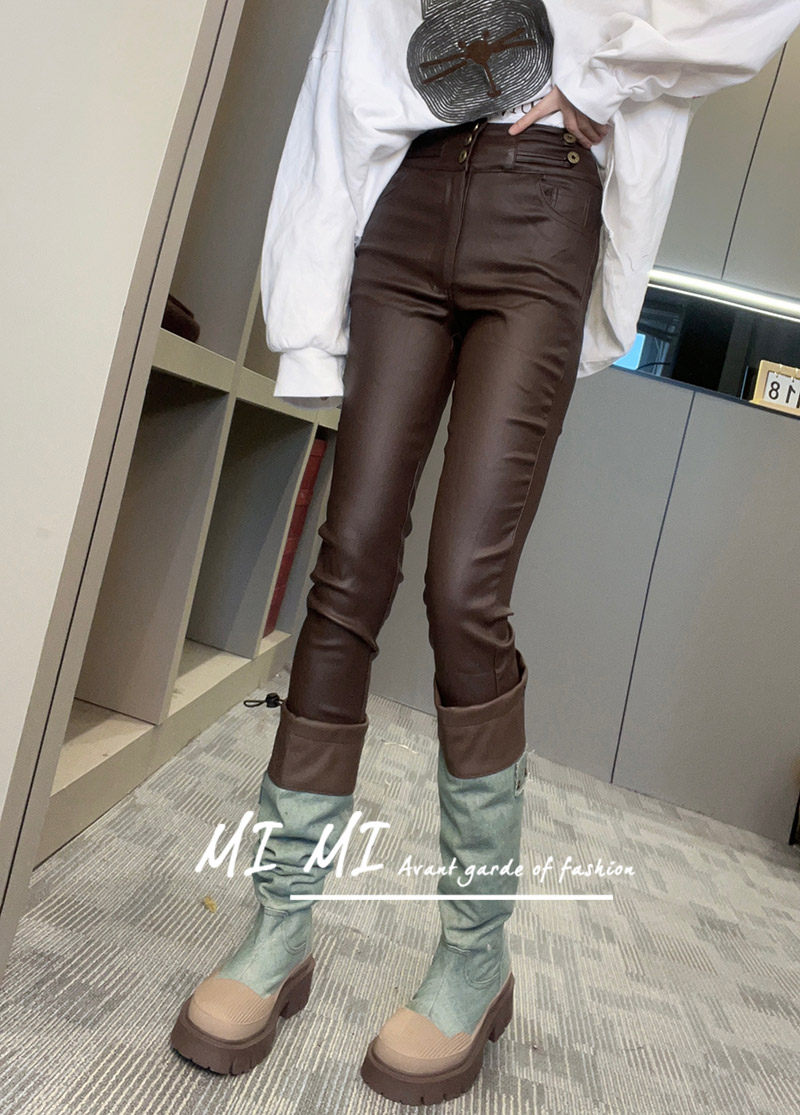 美式高腰垂感直筒小脚PU皮裤紧身哈伦裤女2023秋季新款欧洲站女装,女装/女士精品,休闲裤,淘宝优惠券,粉丝福利购,淘宝优惠卷