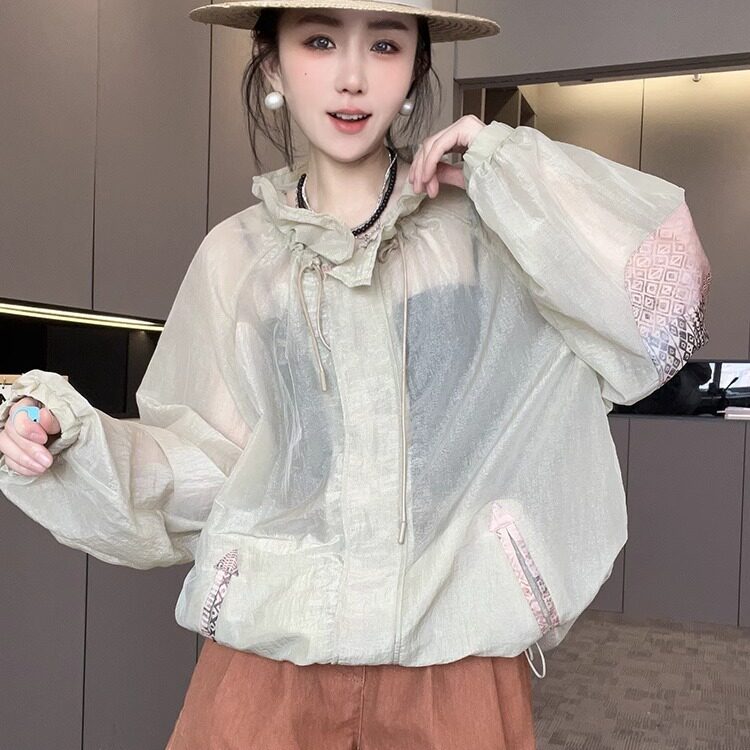 薄款防晒外套女2026春季新款欧洲站欧货花苞领防晒服拉链长袖上衣