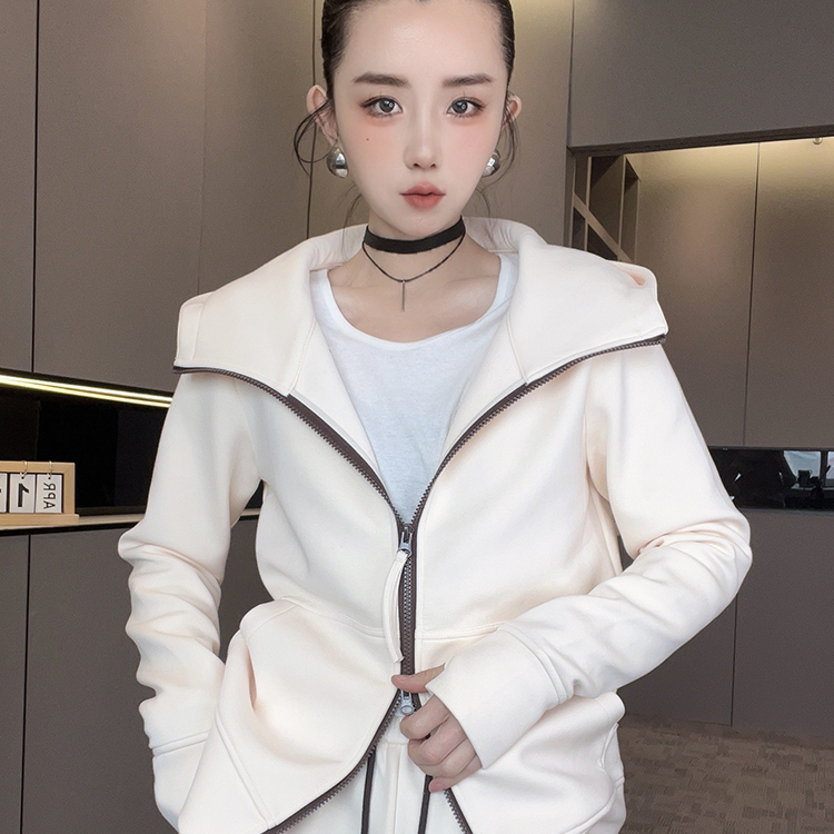 连帽拉链长袖外套抽绳高腰长裤纯色运动套装两件套女2025秋季新款