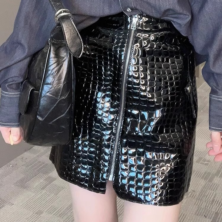 皮短裙女2024秋季新款女装