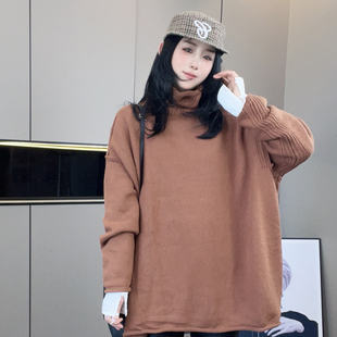 毛衣女2026秋季新款欧洲站慵懒风纯色中长款针织衫高领长袖上衣