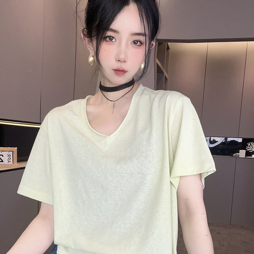 短袖T恤女2026春季新款欧洲站简约风纯色打底衫宽松百搭套头上衣