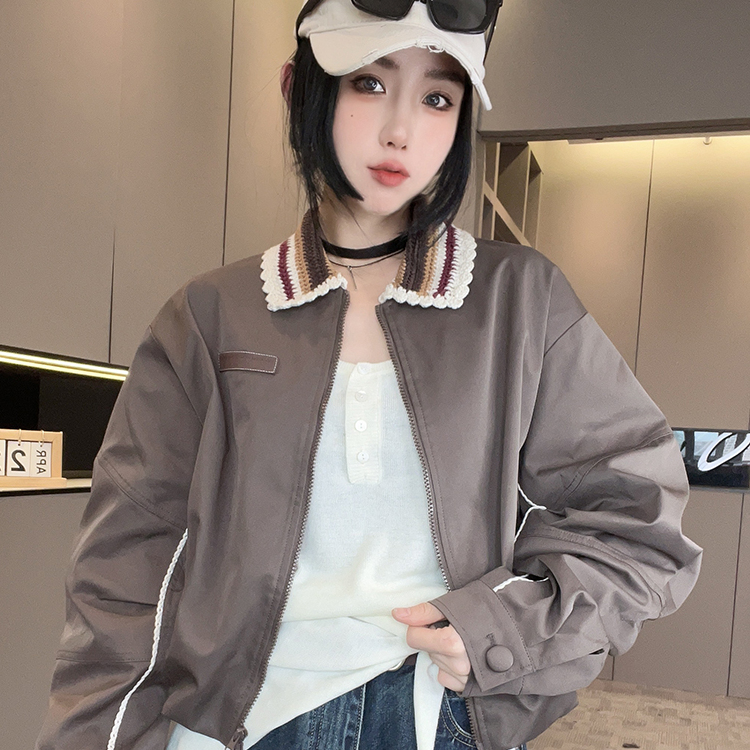 外套女2025秋季新款欧洲站设计感宽松针织翻领棒球服拉链长袖上衣