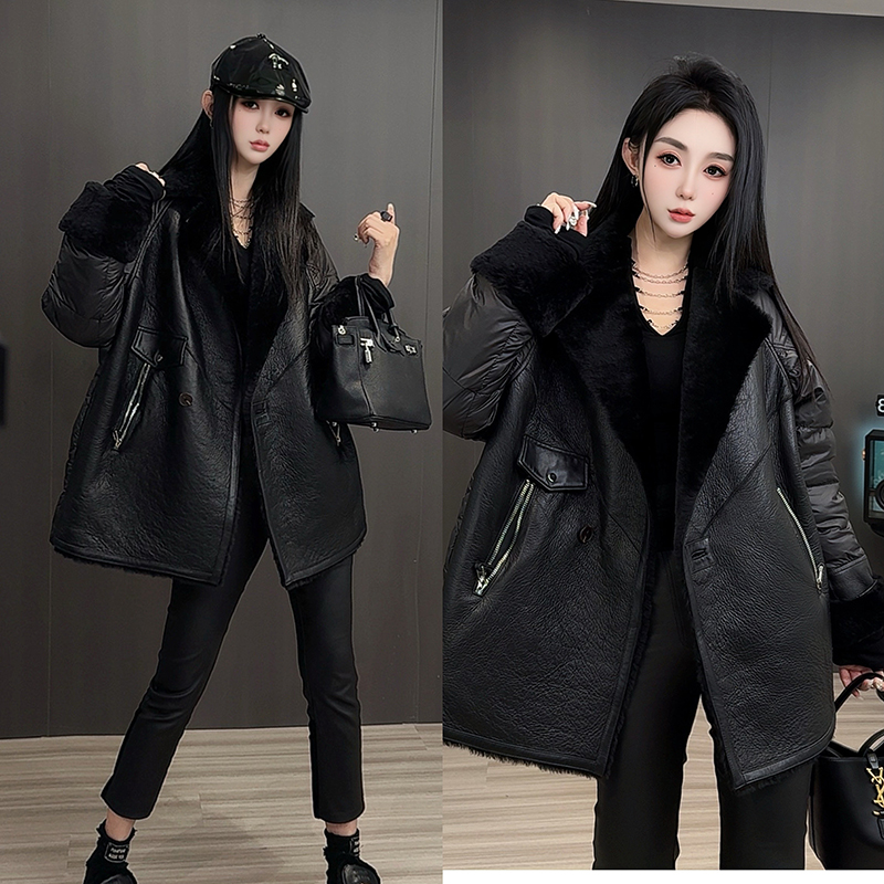 【现货】毛领皮草外套长袖拼接皮毛一体羽绒服女2025秋冬新款女装
