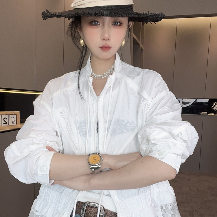 防晒外套女2026春季新款欧洲站蕾丝钩花拼接下摆防晒衣长袖上衣