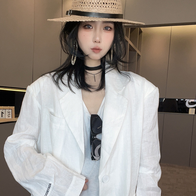 西服女2026春季新款设计感纯色中长款西装宽松单排扣外套长袖上衣