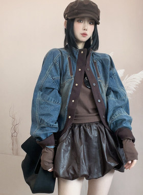 牛仔外套女2026秋季新款欧洲站设计感复古做旧宽松立领长袖上衣