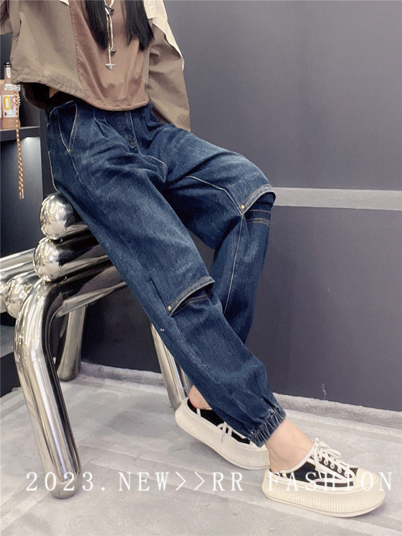宽松休闲哈伦裤萝卜裤2024秋季新款高腰显瘦水洗破洞牛仔裤女,女装/女士精品,牛仔裤,淘宝优惠券,粉丝福利购,淘宝优惠卷