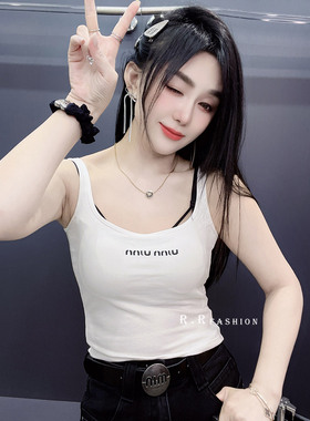 RR fashion 吊带背心女2024夏季新款刺绣字母弹力百搭小衫上衣