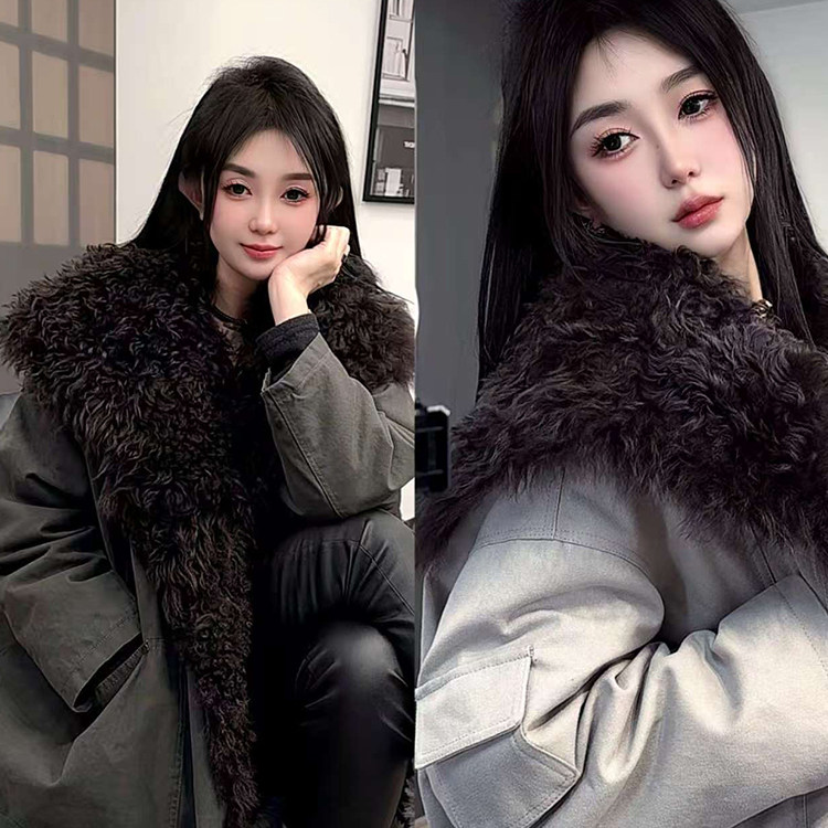 毛领派克鹅绒羽绒服女2025冬季新款女装欧洲站派克服外套长袖上衣