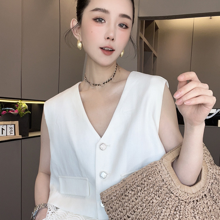 蕾丝拼接无袖马甲外套高腰阔腿短裤纯色套装两件套女2026夏季新款